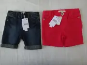 Pumpkin Patch Girls Shorts x 2 - Denim & Red Canvas - Size 12-18 months - NWT