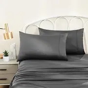 Queen Bed Sheets Set, 1000TC Ultra Soft 100% Cotton Bedding, Extra Deep Fitted Sheet & Flat Sheet & 2 Pillowcases, 4 Piece, Charcoal, Queen Size