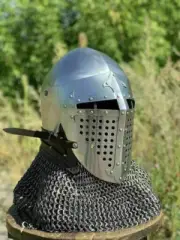 Medieval Roa Bascinet Helmet LARP Knight Armor Helmet With ChainMail | Steel Hel