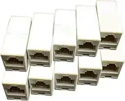 Ethernet Coupler | Female to Female Ethernet Extender | 10x Network Double Straight Head LAN Cable Joiner, Modular Plug for Solid Wire and Standard