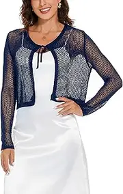 XUNZRLN Women's Open Front Bolero Shrug Lightweight Knit Hollow Out Cropped Cardigan