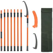Manual Pole Saw, 2.24 m-8.24 m Extendable Tree Pruner, Sharp Steel Blade High Branches Trimming, Manual Branch Trimmer with Lightweight 8 Fiberglass Handles, for Pruning Palms and