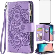 Asuwish Compatible with Samsung Galaxy S10e Wallet Case and Tempered Glass Screen Protector Flower Leather Flip Card Holder Cell Phone Cover for Glaxay S 10e Gaxaly 10se Galaxies Se10 Women Men Purple