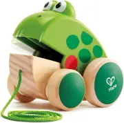 Frog Pull-Along Wooden Frog Fly Eating Pull Toddler Toy, Bright Colours
