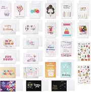 24 PCS Birthday Greeting Cards Assortment, Happy Birthday Cards with Envelopes and Stickers, Blank Birthday Greeting Congratulation Cards for Mother Father, Kids, Friends and Office, Color 2