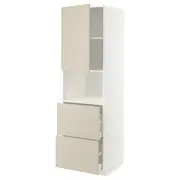 METOD / MAXIMERA hi cab f micro w door/2 drawers, white/Havstorp beige, 60x60x200 cm
