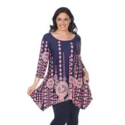 White Mark PS1301-43-3XL Plus Size Rella Tunic Navy - 3XL