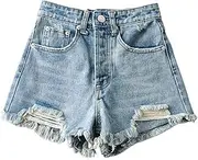 [PCBVAKGKYT] Broken Hole Washed Denim Shorts Women Fashion Jean Shorts Casual High Waist