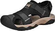 [Vrupons] Men's Closed-Toe Leather Beach Sandals with Anti-Slip Rubber Sole for Outdoor & Casual Wear