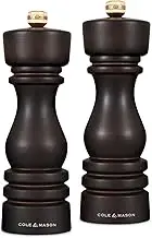 Cole & Mason London Beech Wood Salt and Pepper Mill Set - Precision+ Carbon/Ceramic Mechanisms | Adjustable Grind | Beech Wood | Salt and Pepper Adjustable Grinders | 18 cm | Gift Set | Chocolate