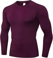 [Abigprofit] Men's Long Sleeve Fitness Compression Shirt Bodybuilding Layer Wine Red-Long XL
