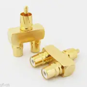 50x Gold Plated 1RCA Male to 2RCA Female Connector RCA Audio Y Splitter Adapter