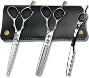Saki Shears Kotaro Left Handed Set of Hair Shears - Made from Japanese 440C Steel - 6 Inch Set Includes Left Hair Scissors, Left Thinning Shears, Razor and Leather Carrying Case