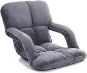 SOGA Foldable Lounge Cushion Adjustable Floor Lazy Recliner Chair with Armrest Grey