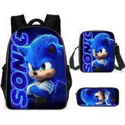 Sonic Primary School School Bag Three-piece Set Anime Cartoon Backpack Shoulder Bag Pencil Case high quality D