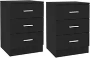 vidaXL Black Bedside Cabinets - 38x35x56 cm Engineered Wood with Smooth Sliding Drawers, Multipurpose Living Room Couch Table.