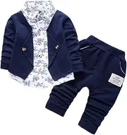 [Generic] Airplane Outfit Kid Baby Boy Gentry Clothes Set Formal Party Christening Wedding Tuxedo Bow Suit Go Home Outfit for Mom