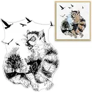 Raccoon Clear Stamps for Card Making and Photo Album Decorations Wild Animals Raccoon Birds Trees Scenery Transparent Silicone Rubber Stamps for Card Making and DIY Scrapbooking