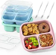 3Pack Snack Boxes with Compartments, Stackable Bento Boxes for Kids and Adults, 3 Compartments Bento Lunch Boxes, Reusable Divided Food Storage Containers for School Work Travel