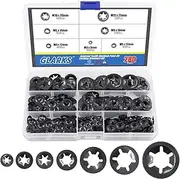 Glarks 280Pcs Internal Tooth Starlock Push On Locking Washers Speed Clips Fasteners Assortment Kit