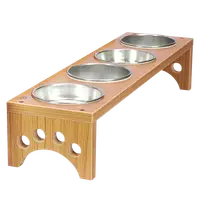 在飛比找松果購物優惠-【MOMOCAT】四口小型犬貓餐桌黃金柚木色附鐵碗 高11~