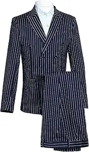 [Generic] Men’s Pinstripe 3 Piece Suit for Prom Male Pinstripe Suit Vest Pants Double Breasted Business Tuxedo Set