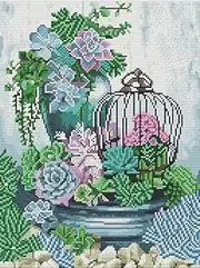 Gofission 11ct Stamped Cross Stitch Kits for Adults Beginners, Plants and Cage DIY Pre Printed Cross Stitch Embroidery Set with Accessories Wall Decor 36x46cm (Succulents)