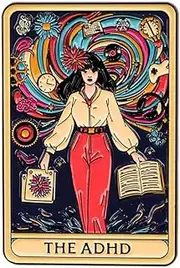 [Pinstant] The ADHD Woman Tarot Card Fortune Telling Teller Palm Reading Autism Awareness Neurodivergent Neurodiversity Attention-Deficit Hyperactivity Disorder Humor Funnry 2" Enamel Pin Badge, 2 Inches, Enamel