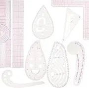 Sewing Ruler Set - Inch and Metric Clear Curve Straight Shape Marking Kit - Precise Measuring With L-Shape, Comma, Triangular for Tailors (9PCS)