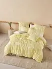 Plain Dyed Ruched Cotton Quilt Cover Set Yellow