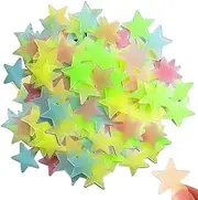 100Pcs Glow in The Dark Stars, Fluorescent Noctilucent Plastic 3D Star Stickers, Smooth Non-Toxic Glow in The Dark Stickers for Wall Ceiling Bedroom Decor Gifts, Mixed Color