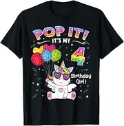 [X.Style] 4th Fidget Toy Pop It Unicorn Birthday Girl 4 Years Old ds379 T-Shirt (S) Black