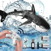 Remote Control Shark Toy, 1:18 High Simulation Scale Fish with Lights and Water Spray for Lakes, Bathrooms, Pools, Halloween, Christmas, Birthday Gifts Electric RC Boat for 6+ Years Old Children