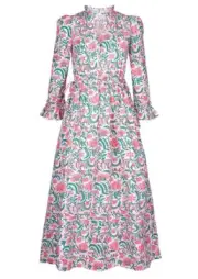 NWT PINK CITY PRINTS Amelia in Sweet Pea Floral Cotton Midi Dress M