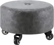 Low Roller Seat Pulley Wheels Stool Chair Swivel Casters PU Leather Low Height Swivel Chair Rolling Round Stool for Home Office FitnessGrey,28cm