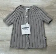NWT OEUF NYC Unisex Sweater Light Grey 6 Ribbed Cardigan Short Sleeve