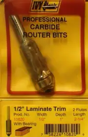 10820 IVY Classic 1/2" x 1" W Carbide Laminate Trim Router Bit w/Bearing (BN5)