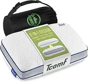 TCOMF Camping Pillow: Dual Cover, Memory Foam Travel Pillow, Medium Firm Camp Pillow, Camping Pillows for Sleeping, 5 Layers for Support, Small Travel Pillow,Small Portable Pillow 10x16 Inches (White)