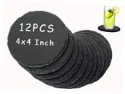 12 PCS 4 x 4 Inch Round Slate Drink Coasters Bulk, Black Rustic Stone Rock