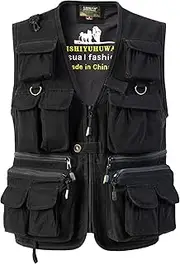 [SUSHIMIAN] Men's Outdoor Vest with Many Pockets, Hunting Vest, Fishing Vest, Multifunctional Vest, Work Vest, Summer Safari Vest, Fishing Vest with Zip, black, X-Large
