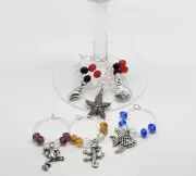 Set of 6 Different Ocean / Beach themed Wine Glass Charms Antique Silver Finish