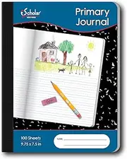 iScholar Primary Composition Book, Journal, Unruled Top, .5 Inch Ruled Bottom Half, 100 Sheets, 9.75 x 7.5 Inches, Black Marble (10116)