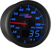 MaxTow Double Vision 100 PSI Oil Pressure Gauge Kit - Includes Electronic Sensor - Black Gauge Face - Blue LED Illuminated Dial - Analog & Digital Readouts - for Trucks - 2-1/16" 52mm