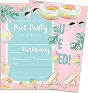 ukebobo Pink Bow Baptism Invitation, Boho First Communion Invite, Pearl Baptism Invite, 20 Double-Sided Fill In Invitation Cards with Envelopes, Party Supplies & Decorations 4x6 Inch-B040