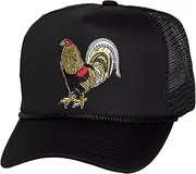 [TOP HEADWEAR] Men's Rooster Trucker Hat - Mesh Snapback Cap, Black