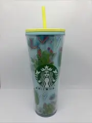 Starbucks Arizona Cactus Tumbler Lidded Cold Cup 24oz Venti Blue Yellow NWT