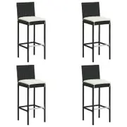 Garden Bar Stools with Cushions 4 pcs Black Poly Rattan