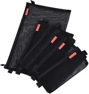 5Pcs Mesh Zipper Pouch Set Lightweight Nylon Zippered Wallet for School Office Travel, Breathable Cosmetic Bags Pencil, Multi-Purpose File Folders for Tools, Stationery, Makeup Accessories(Black)