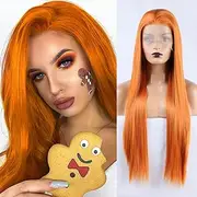 Synthetic lace wig headband with natural hairline (Orange, One size)