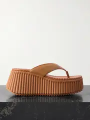 [Chloé] Chloé - Nama Leather Platform Flip Flops - Tan - IT38 IT 38 Brown